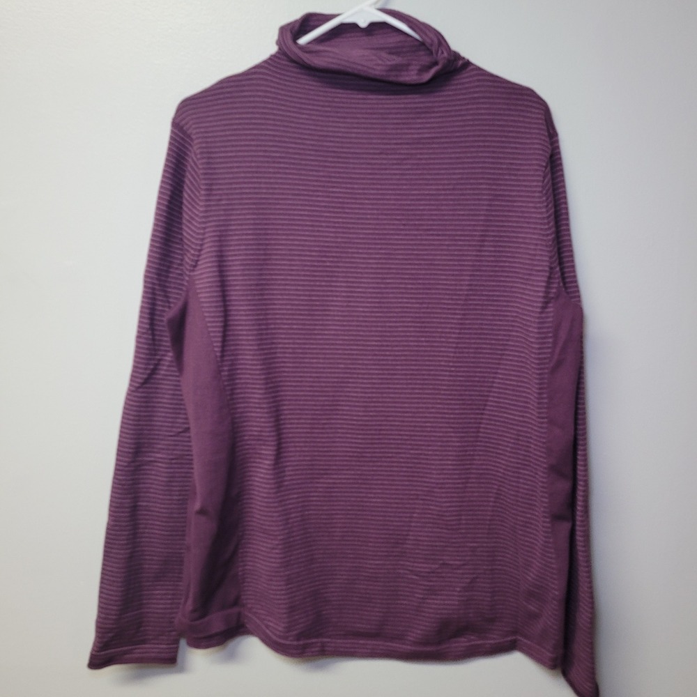 Duluth Trading Co Womens XL Purple Striped Coolmax Mock Neck Long Sleeve Top